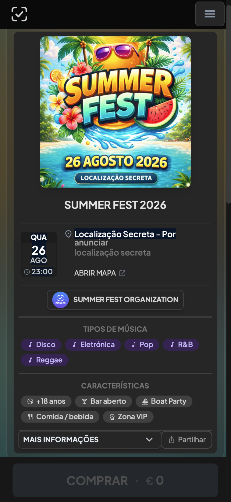 Compra e entrada online, sem instalar apps.